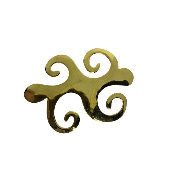 Vintage Signed 1996 "S.H." Swirl Brooch Goldtone Statement 2.5" l x 2"h - Picture 3 of 8